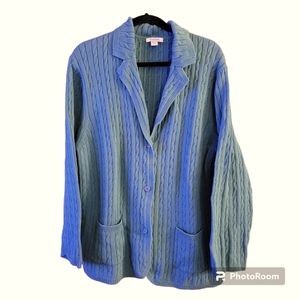 Long Sleeve Sweater Jacket/Cardigan Button Down Front Pockets 3X Blue